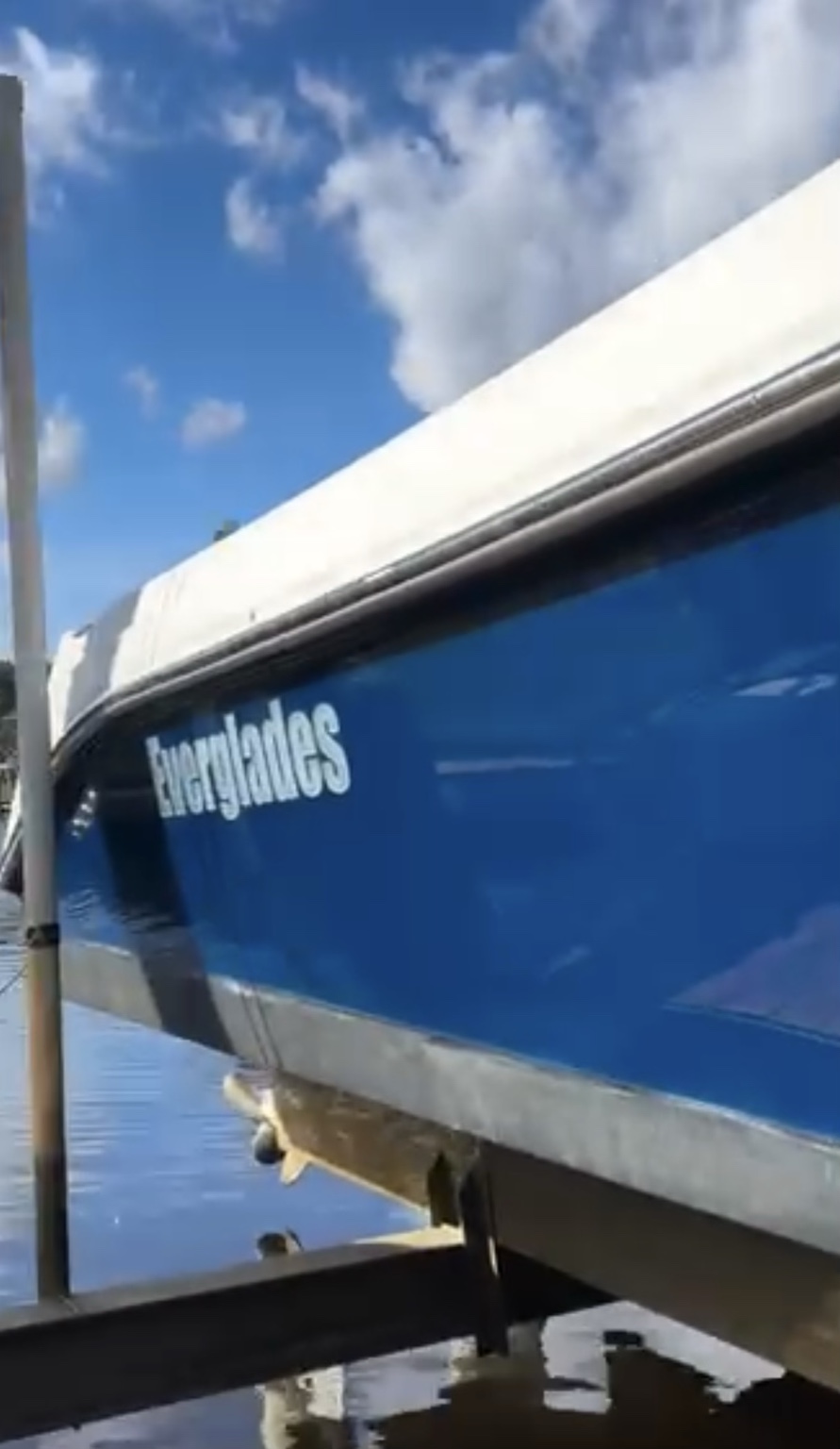 Glossy blue Everglades hull after restoration