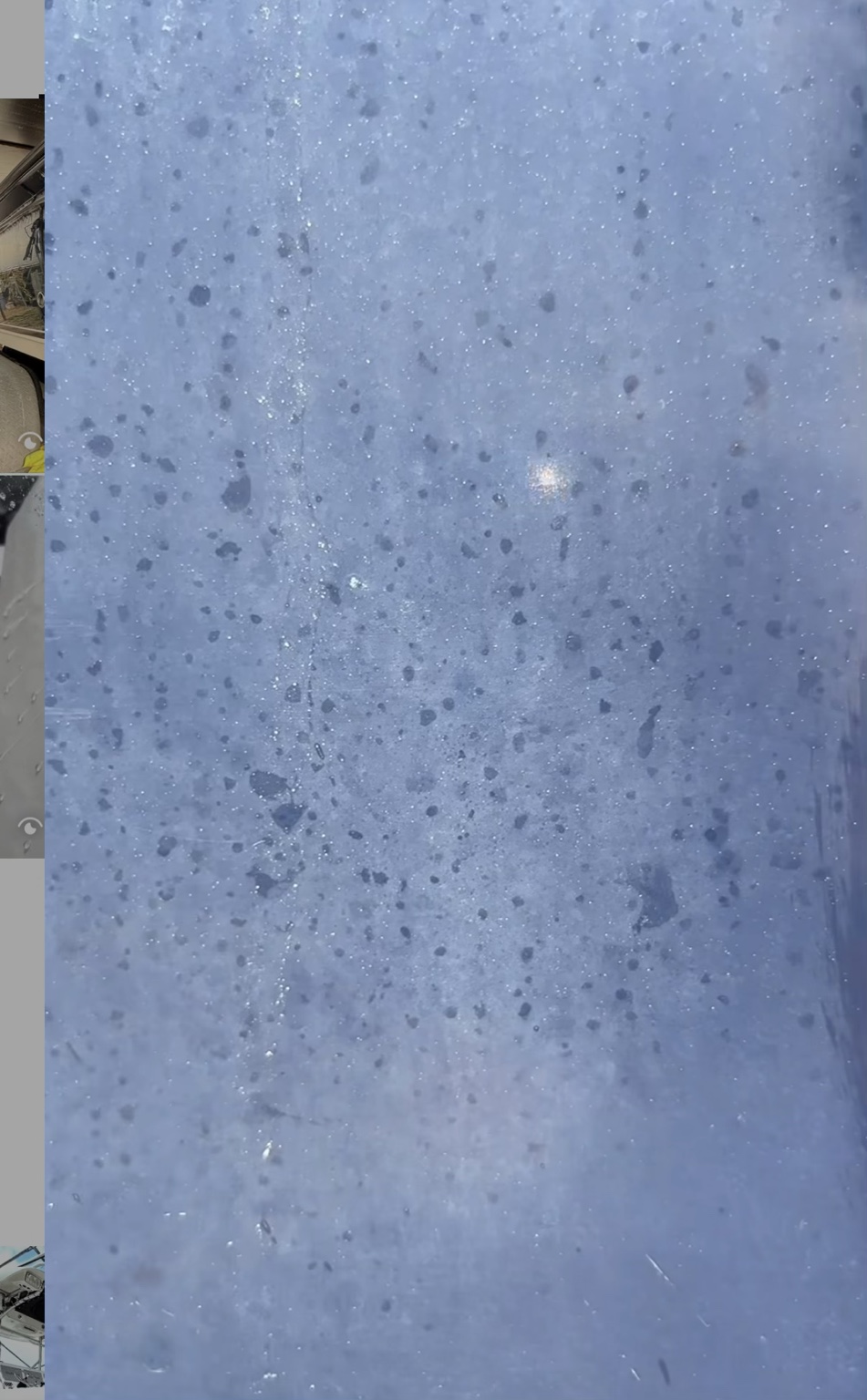 Dull blue surface with spotting before correction